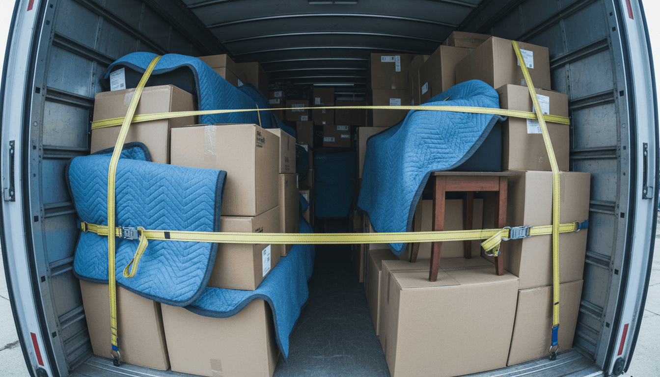 Camión de mudanzas profesional cargado y listo para trasladar